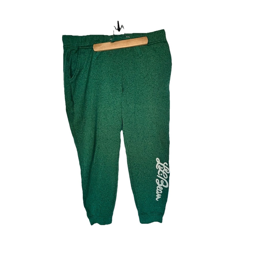 LL Bean Women's Large Green Applique Spellout Knit Joggers Sweatpants Pockets